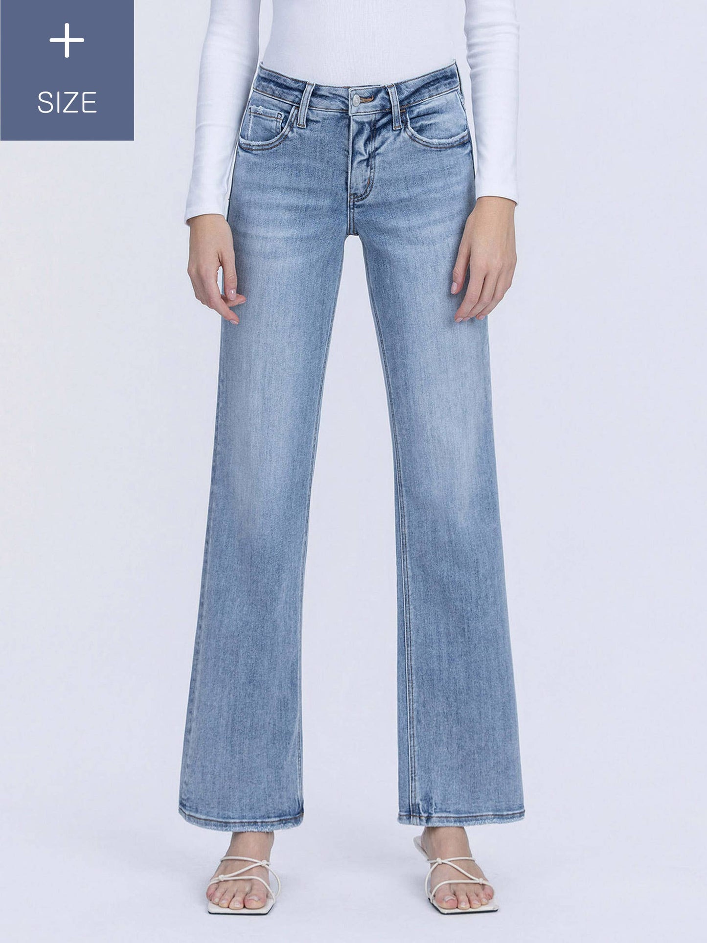 Plus Size Tummy Control Mid Rise Slim Wide Jeans