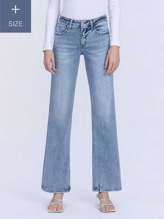 Plus Size Tummy Control Mid Rise Slim Wide Jeans