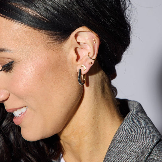 Two Tone Huggies -Nickel & Suede