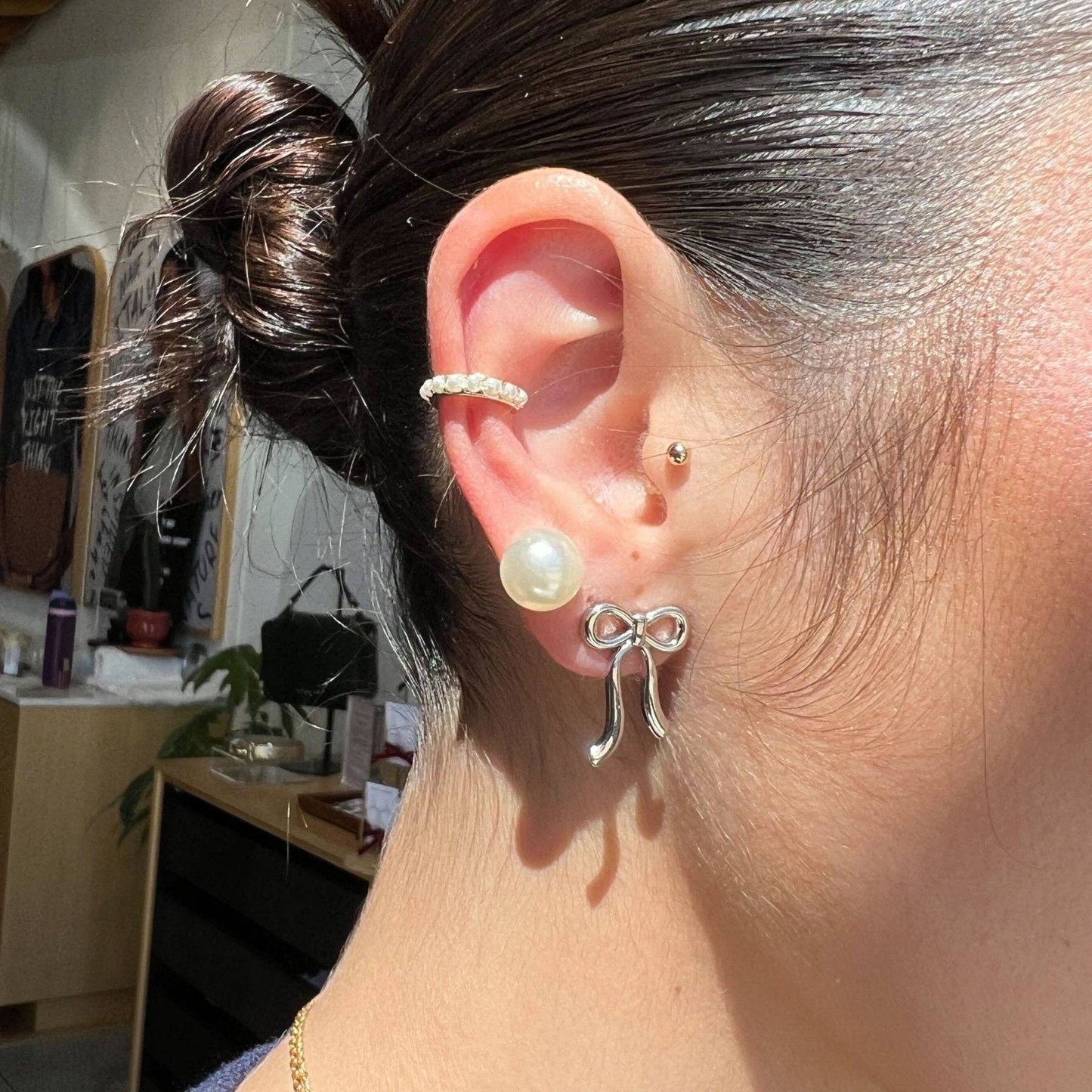 Silver Vintage Bow Studs Nickel & Suede