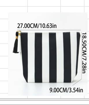 Black & White Striped Tassel Makeup Pouch