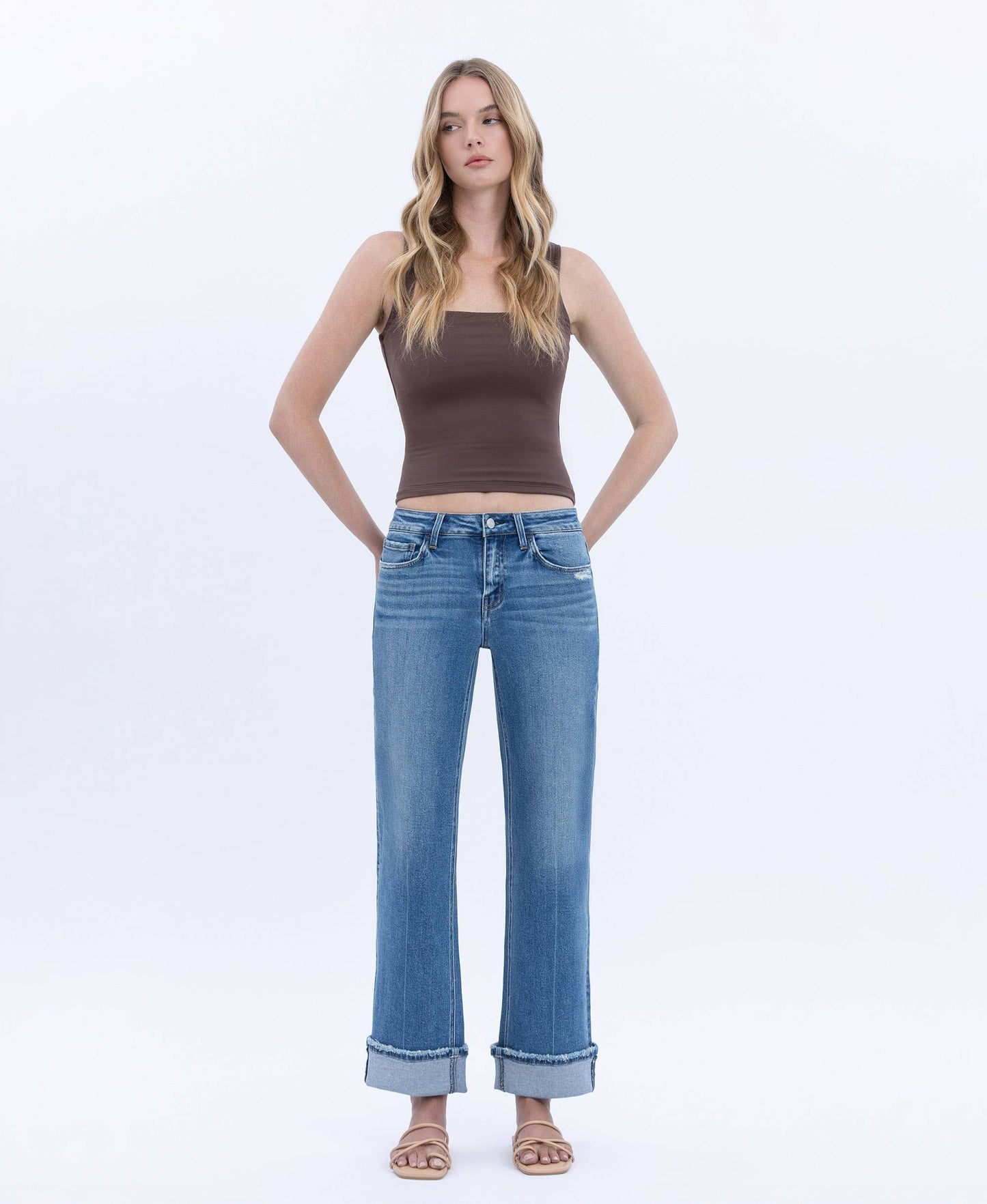 Vervet Mid Rise Cuffed Slim Wide Leg Jeans