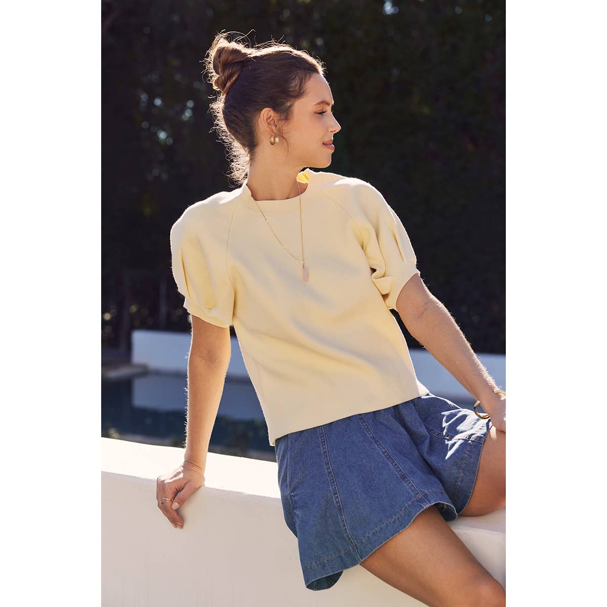 Ivory Cotton Sweater with Puff Sleeves