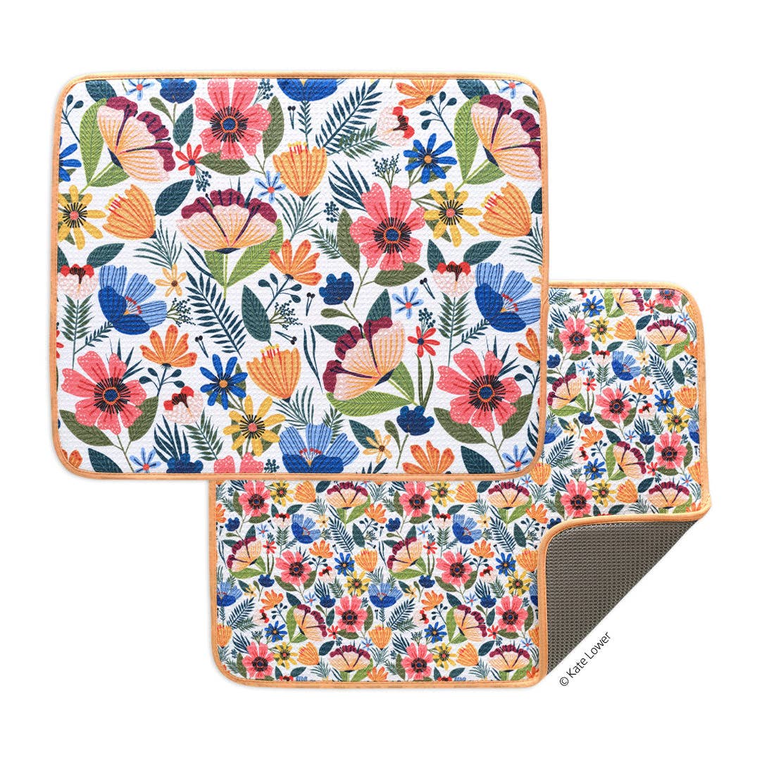 Field Of Flowers Microfiber Dish Drying Mats, Quick Drying