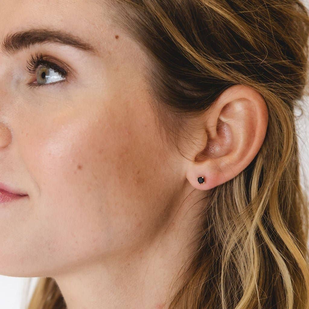 Black Crystal Studs Nickel & Suede