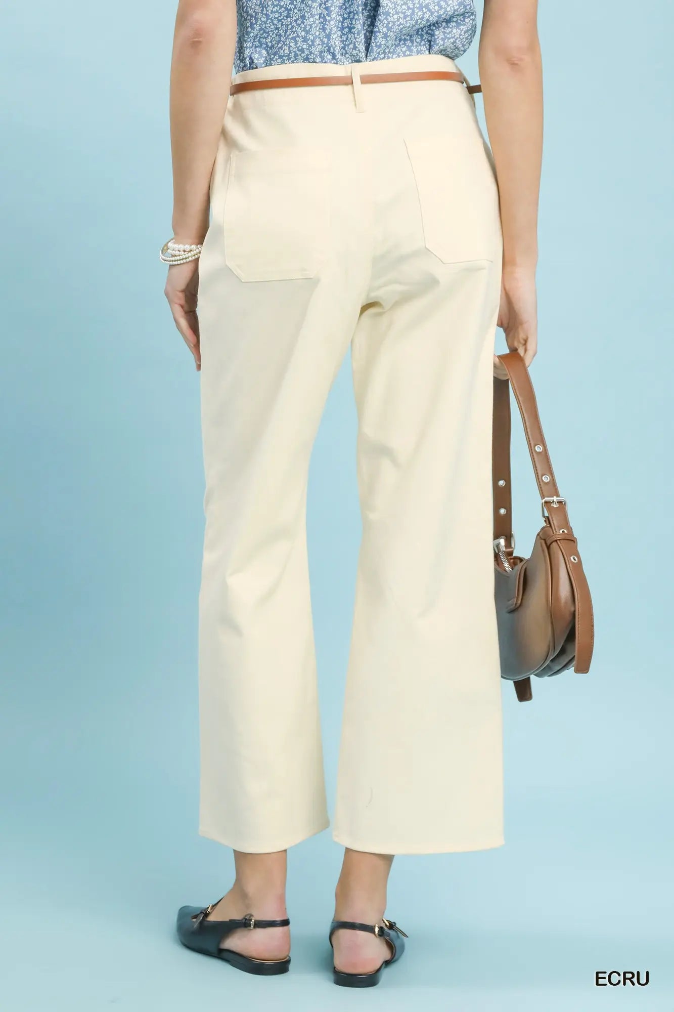 Ecru High Waist Wide Leg Crop Pants