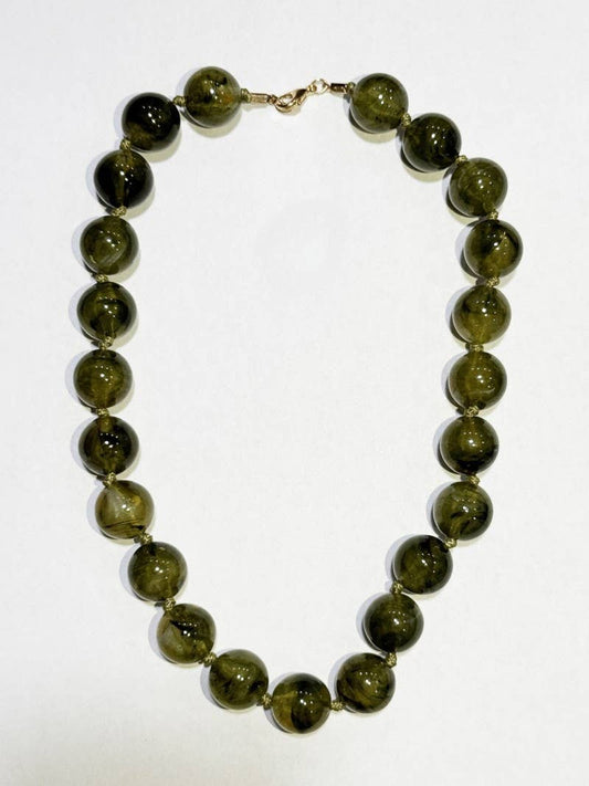 Natural Stone Beaded Necklace (Olive and Cream)