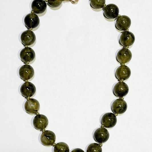 Natural Stone Beaded Necklace (Olive and Cream)