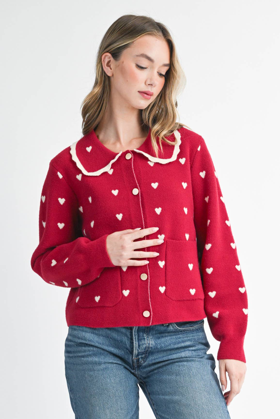 Heart Pointelle Peter Pan Cardigan