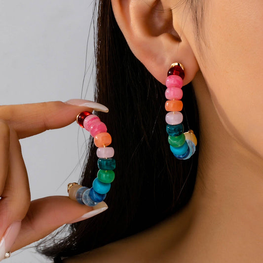 Rainbow Beaded Hoop Earrings