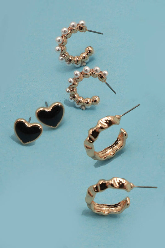 Mini Heart Huggie Trio Earrings