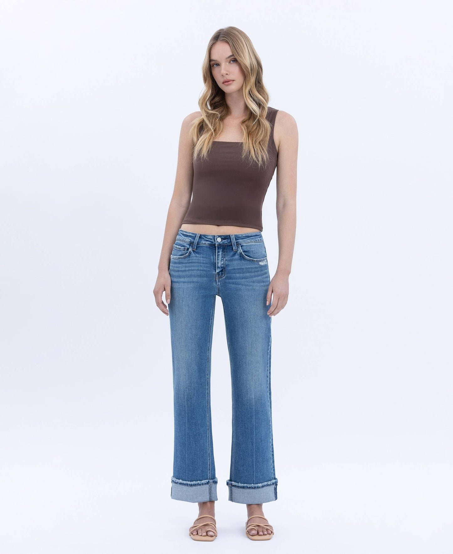 Vervet Mid Rise Cuffed Slim Wide Leg Jeans