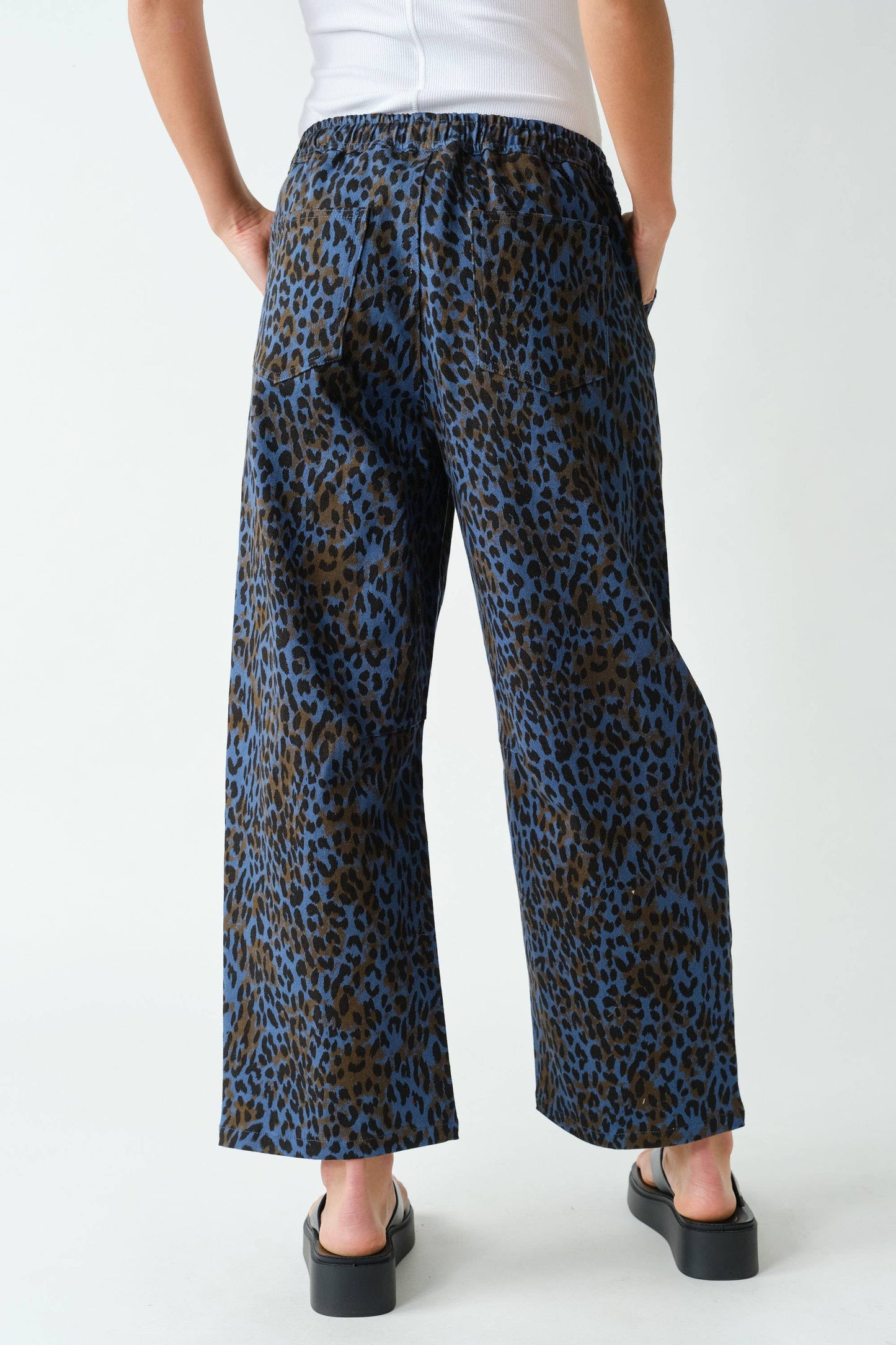 Blue Leopard Wide-Leg Pants