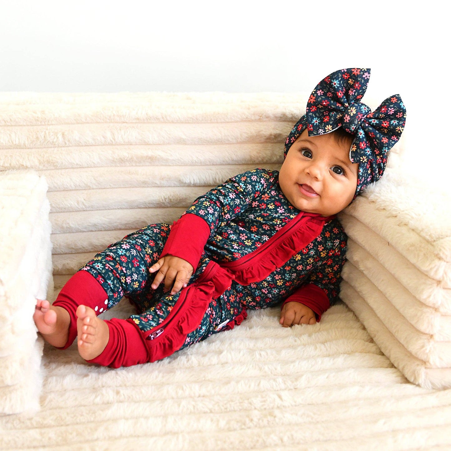 Isabelle RUFFLE ZIP Bamboo One Piece Floral Baby Outfit