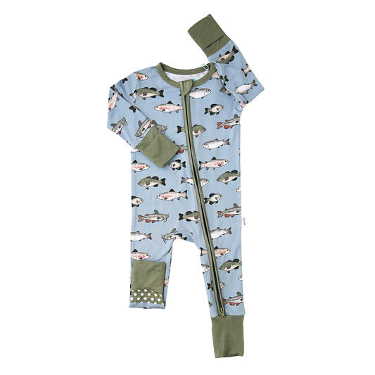 Wade ZIP Bamboo Fish One Piece Baby Outfit
