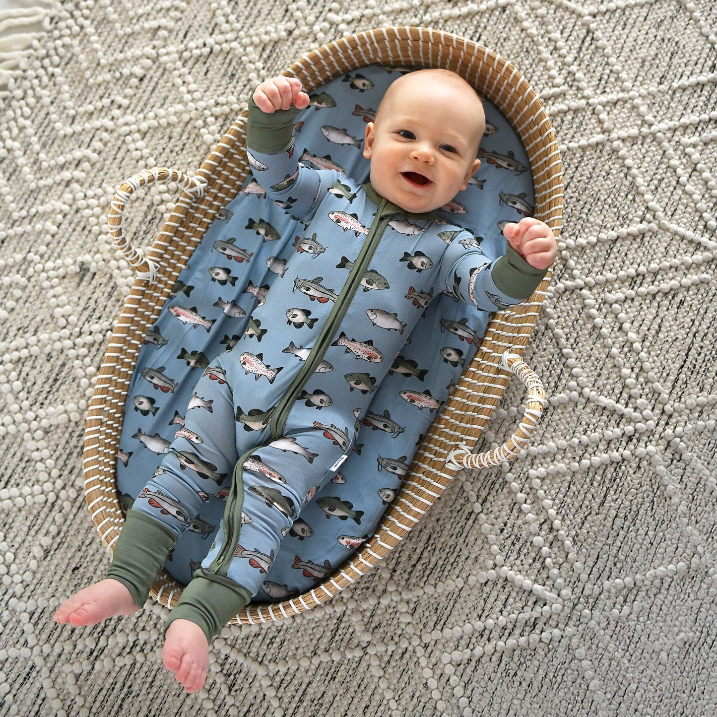 Wade ZIP Bamboo Fish One Piece Baby Outfit