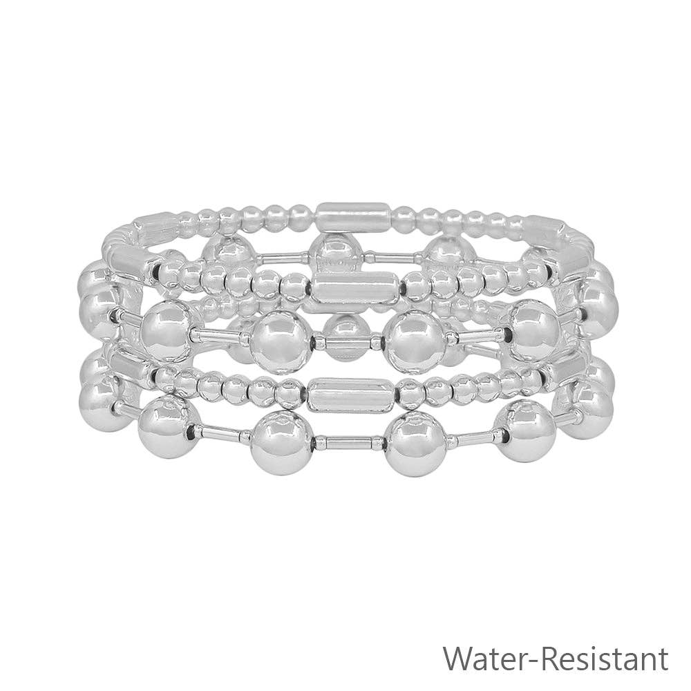 Silver Beaded and Bar Stretch Bracelets