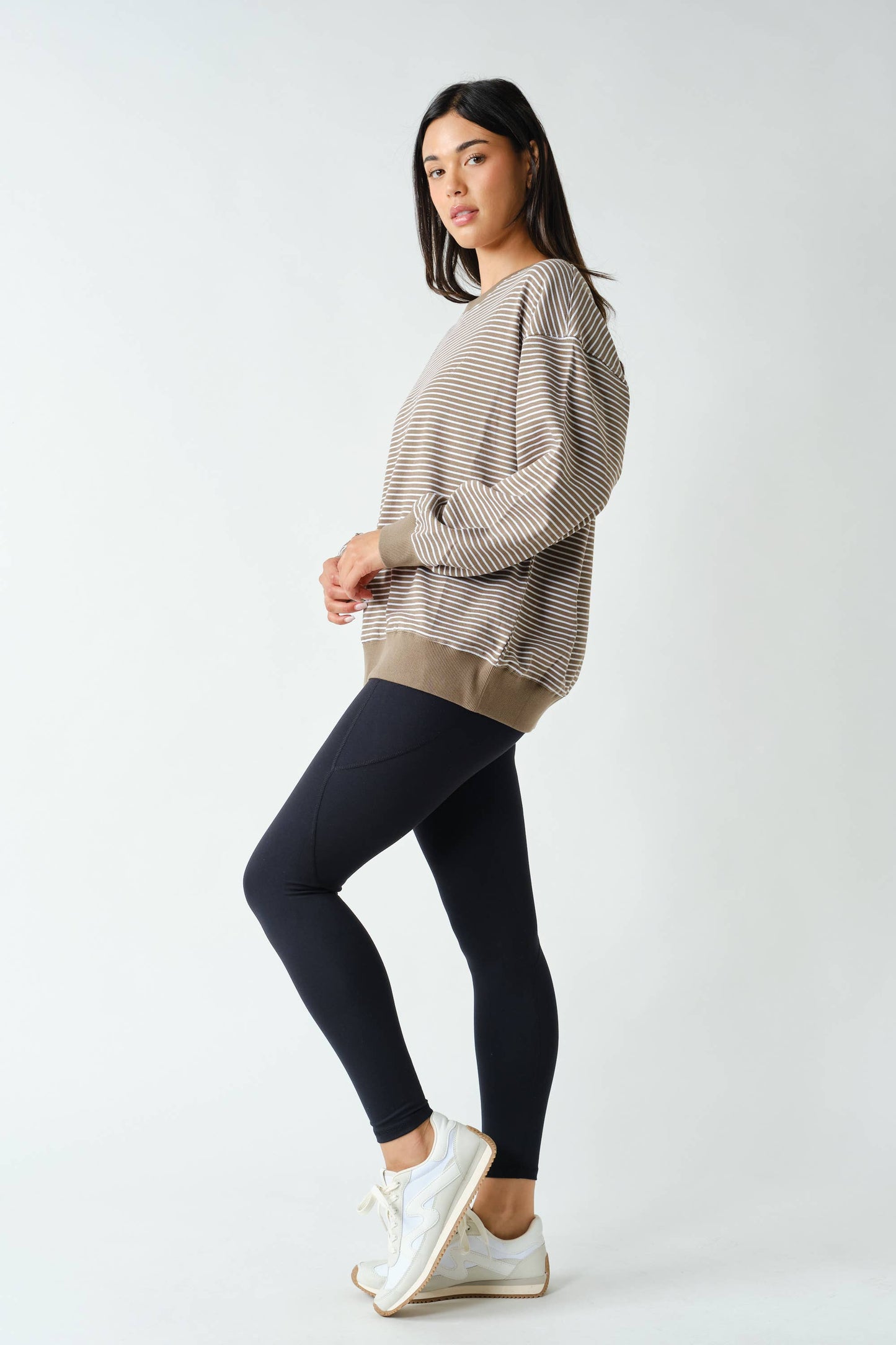 Truffle Coastal Striped Crewneck Sweatshirt