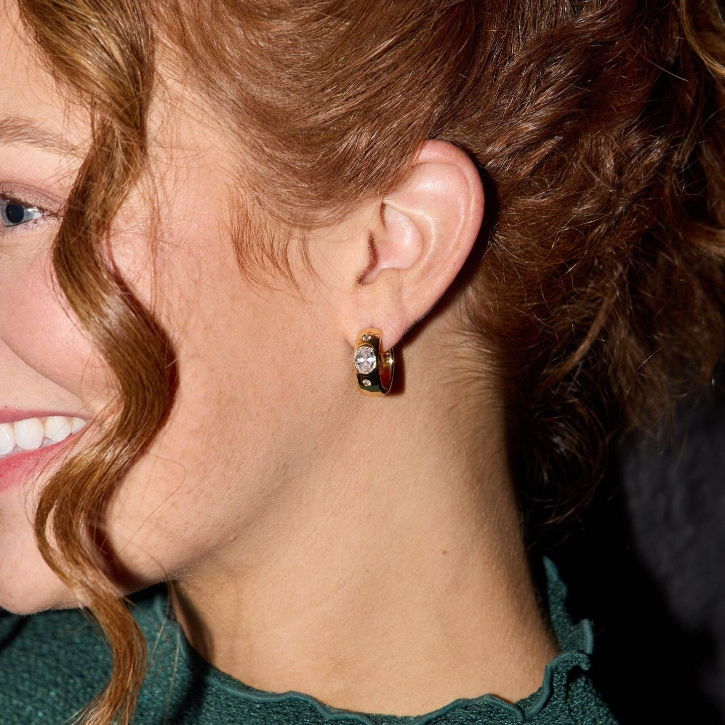 Wide CZ Bezel Hoops - Nickel & Suede