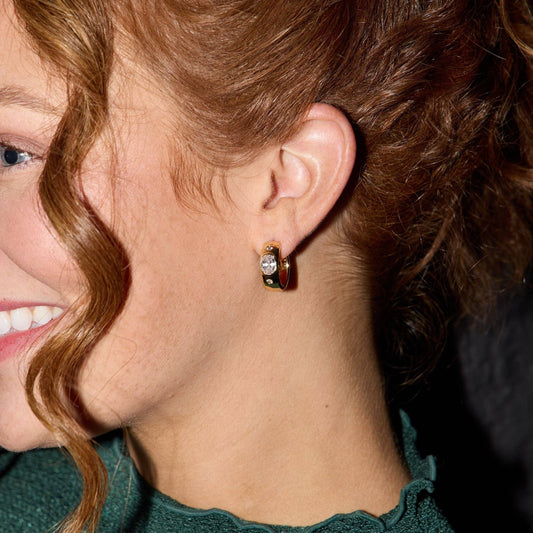 Wide CZ Bezel Hoops - Nickel & Suede