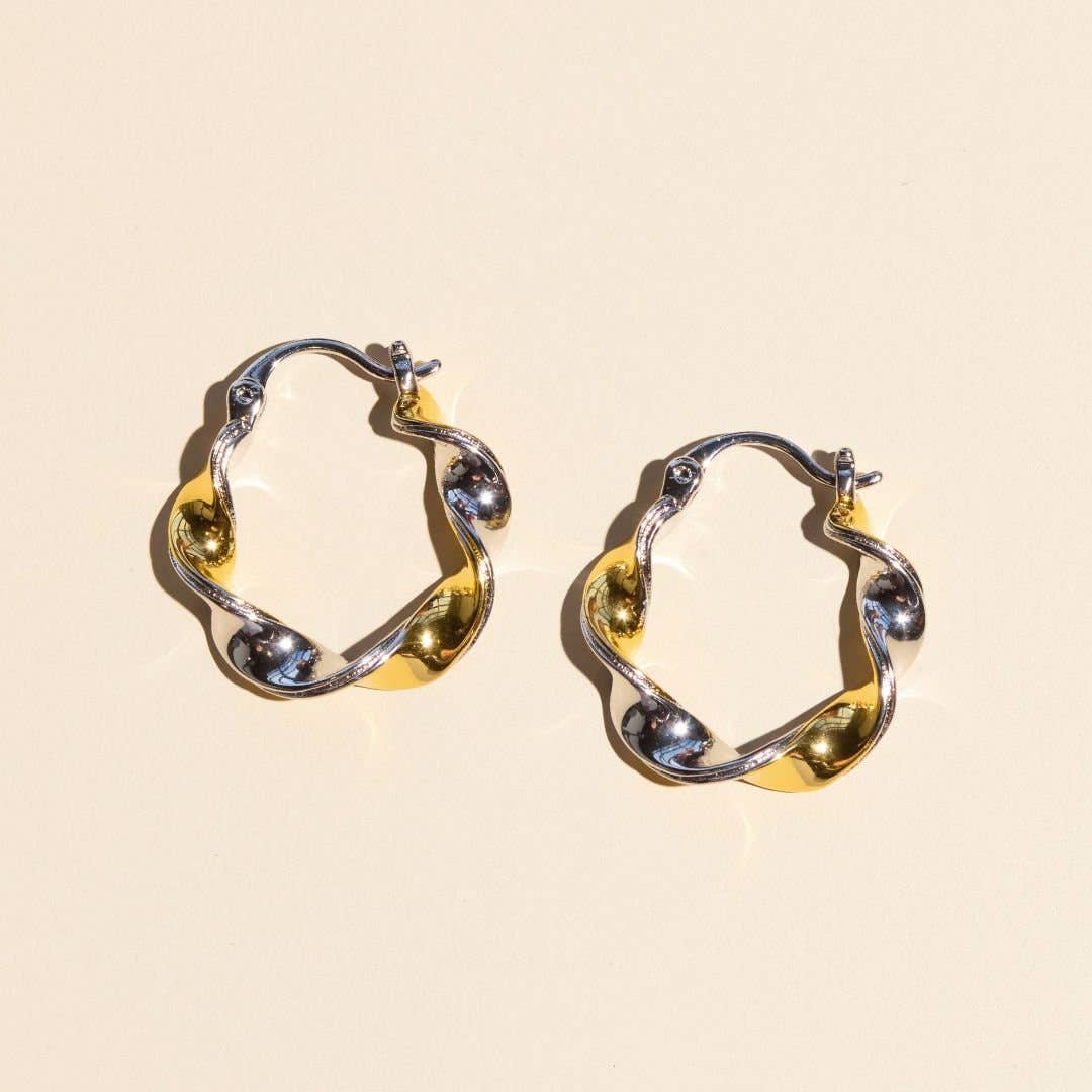 Mixed Metal Waterproof Twist Hoop Earrings Nickel & Suede