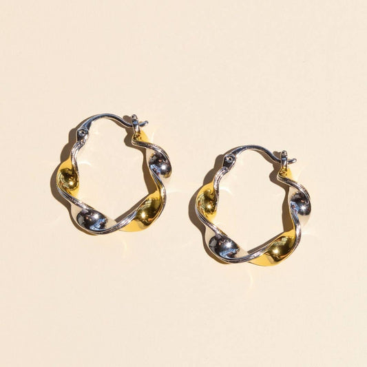 Mixed Metal Waterproof Twist Hoop Earrings Nickel & Suede