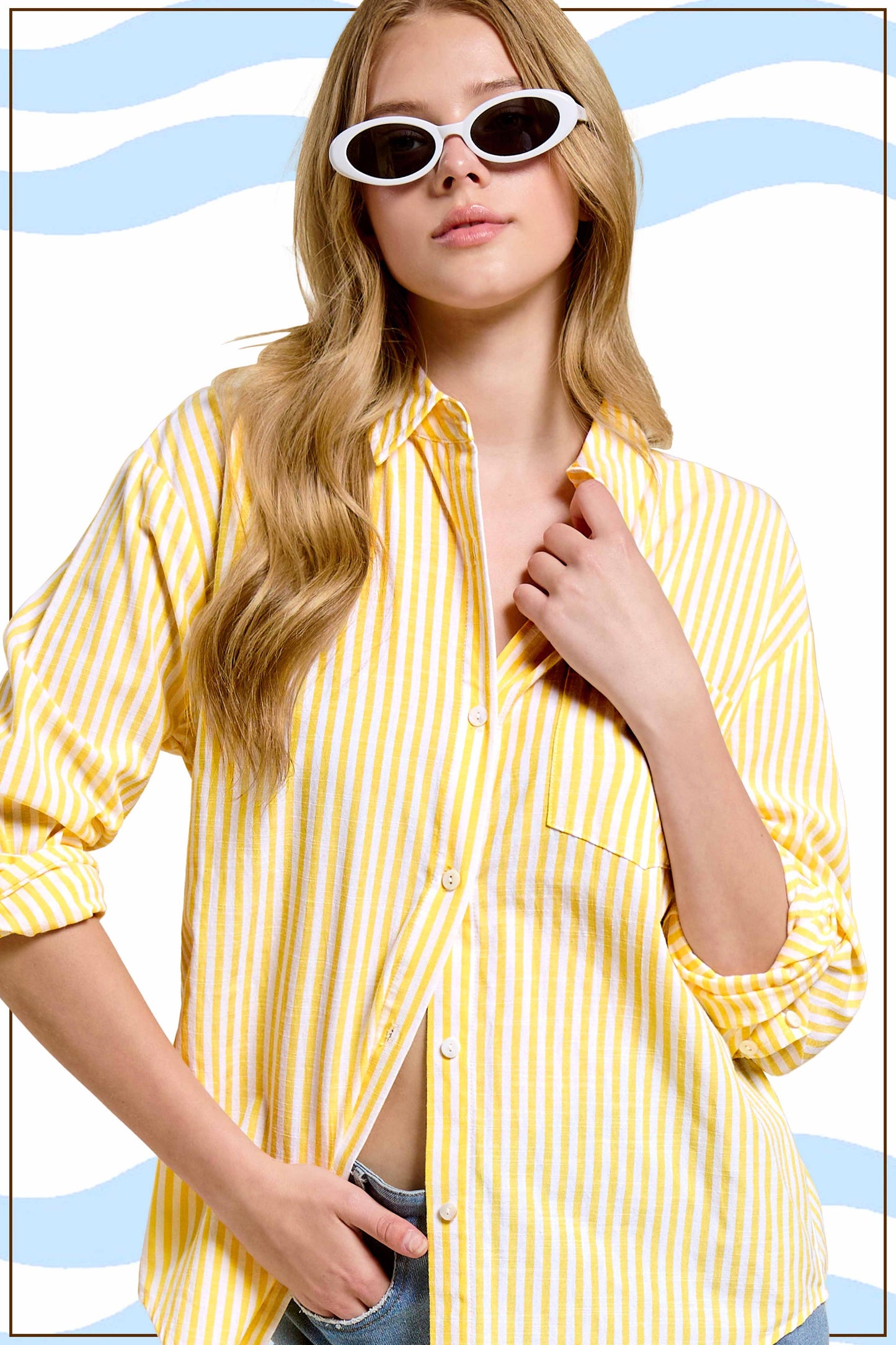 Yellow Collared Contrast Stripe Button Down Shirt
