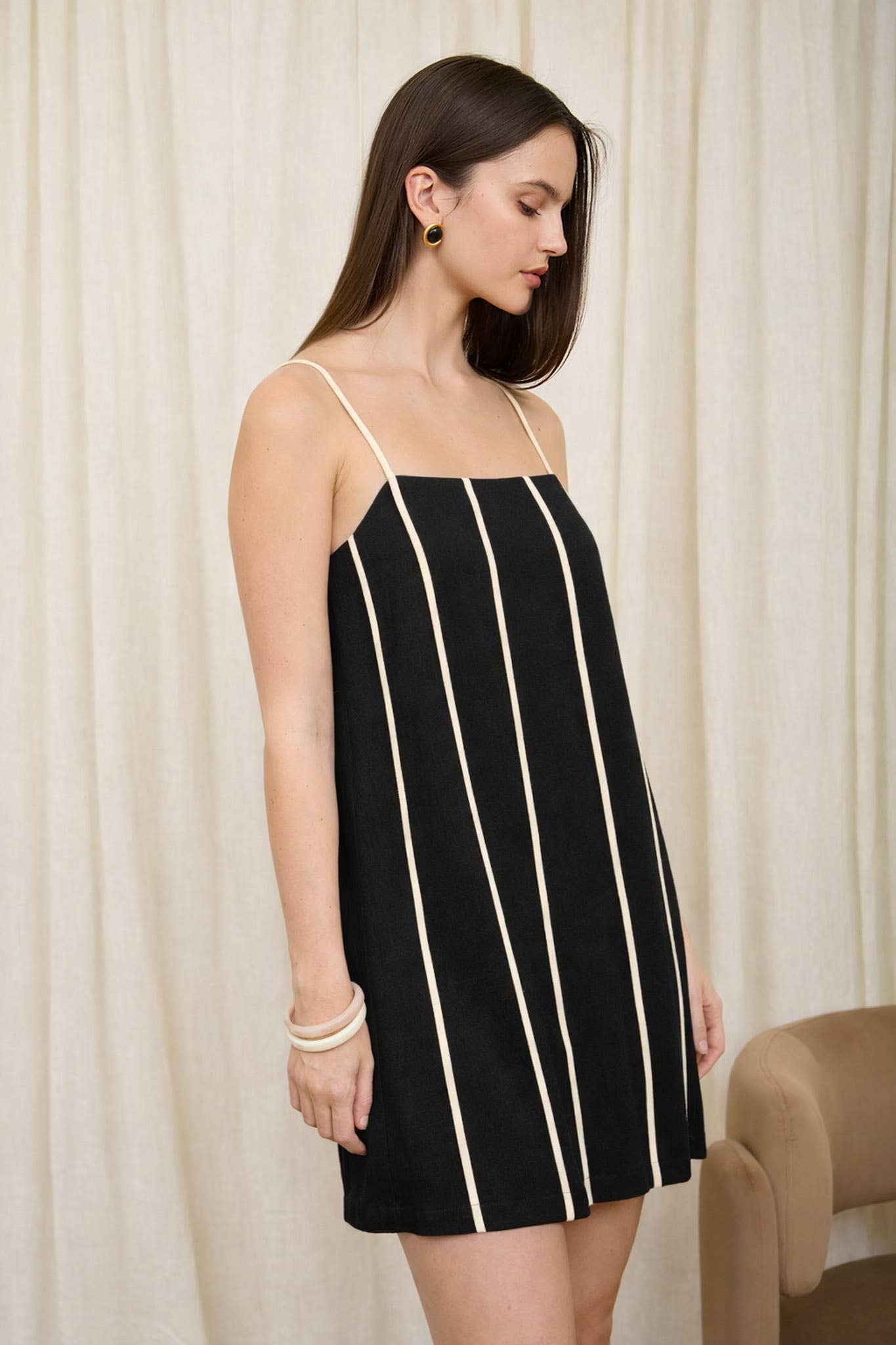 Black Contrast Spaghetti Strap Dress