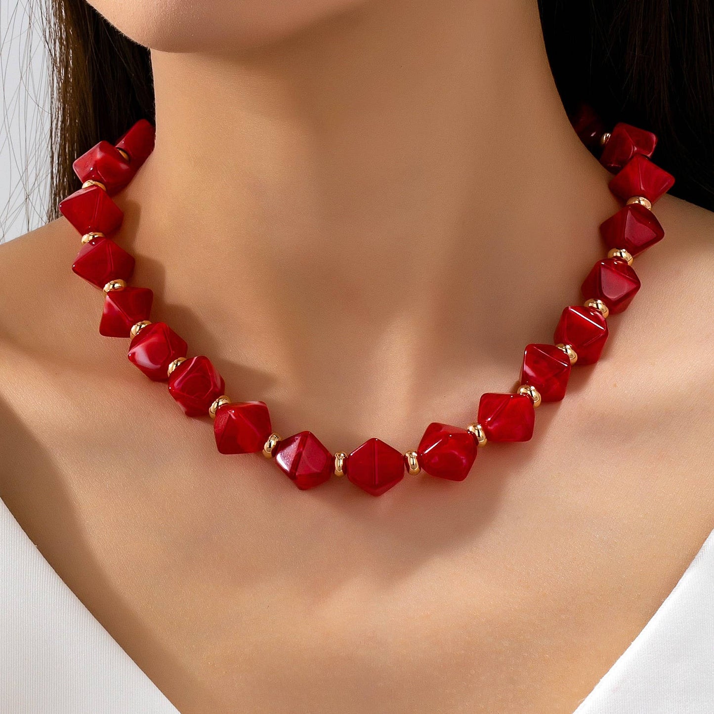 Red Resin Briolette Necklaces