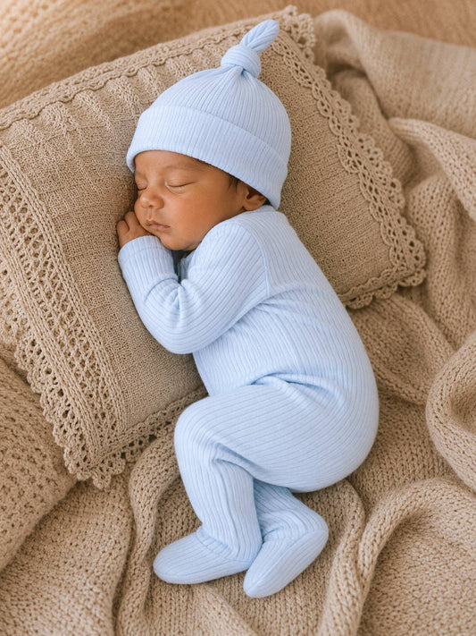 Baby Blue / Ribbed 2-Way Zip Footie