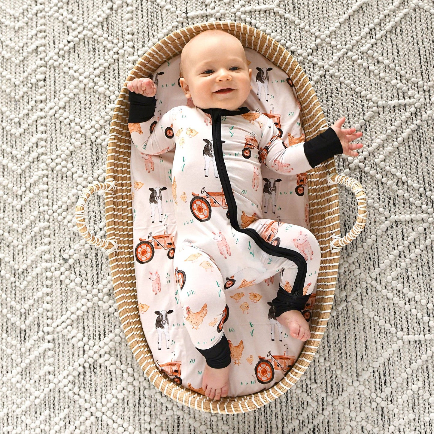 Millie Moo ZIP Bamboo Farm OnePiece 2-Way Zipper Baby Outfit