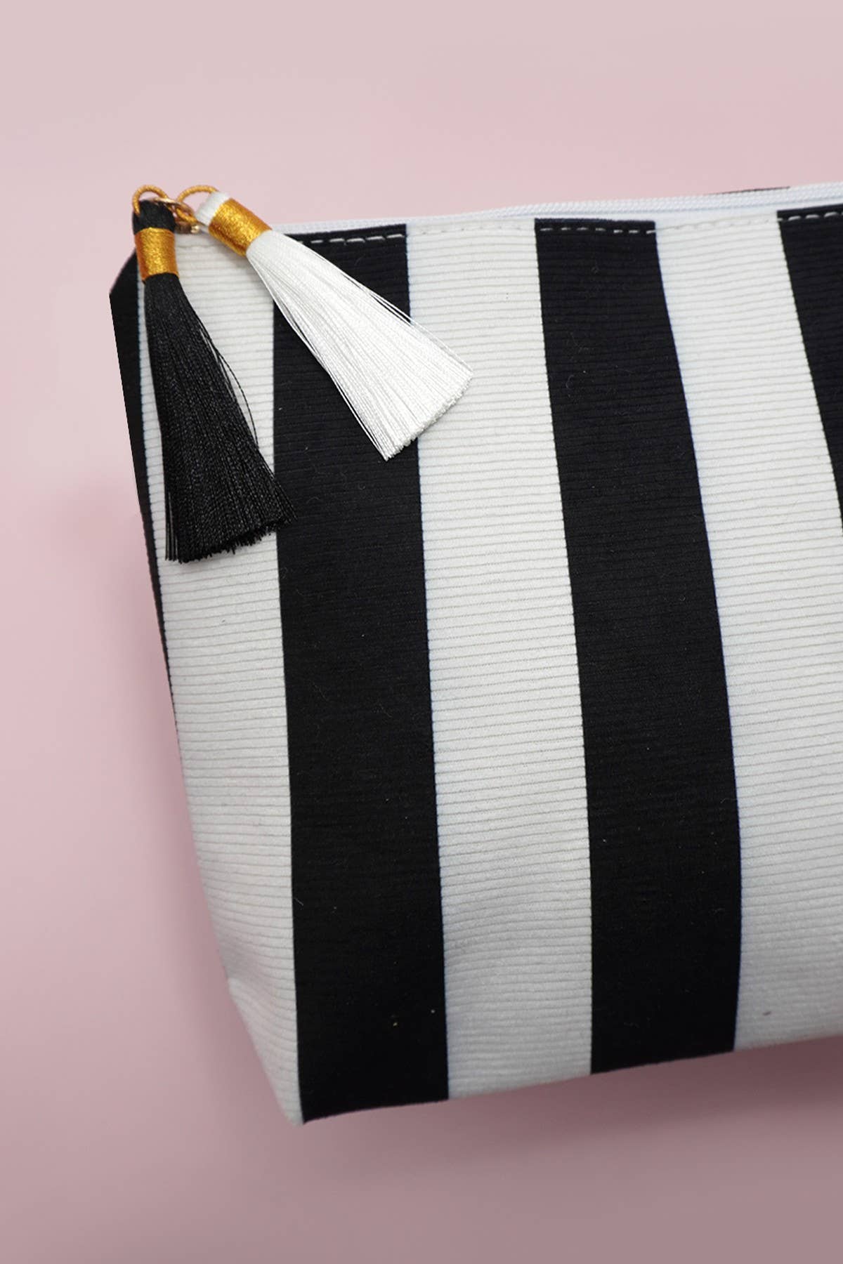 Black & White Striped Tassel Makeup Pouch