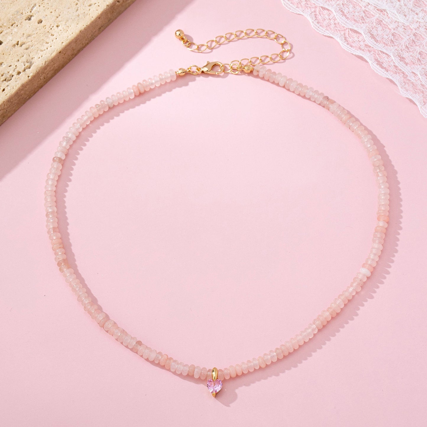 NATURAL SEMI PRECIOUS STONE BEADED CHARM NECKLACE