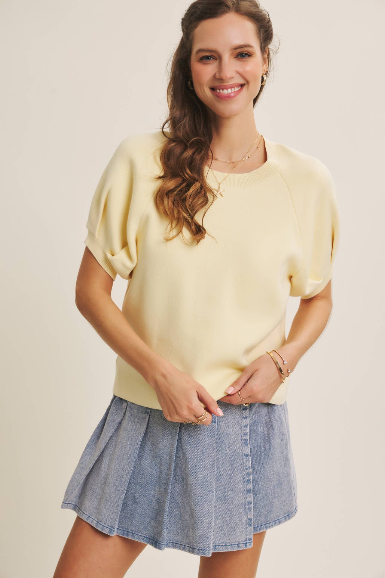 Ivory Cotton Sweater with Puff Sleeves