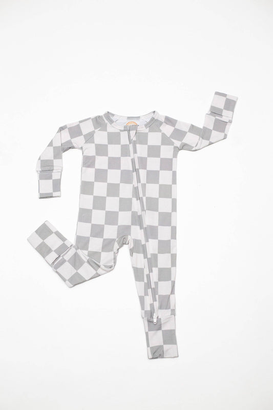 Sage Checker Bamboo Zipper Romper