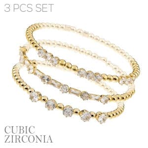 Gold and Dainty CZ Stackable Set of 3 Bracelets