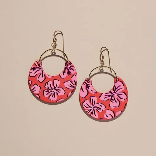 Flame Hibiscus Ninas - Nickel & Suede