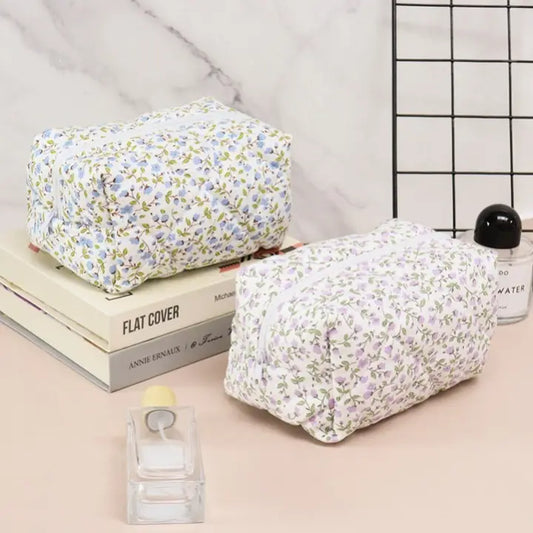 Ditsy Quilted Cotton Floral Cosmetic Pouch Bag