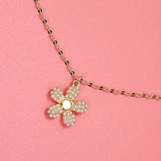 Pearl Flower Charm Necklace