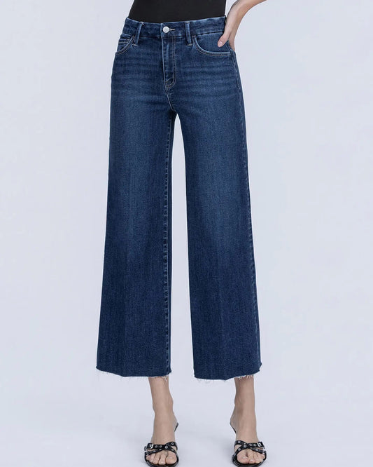 Flying Monkey High Rise Trouser Fold Crease Crop Wide Leg Jeans