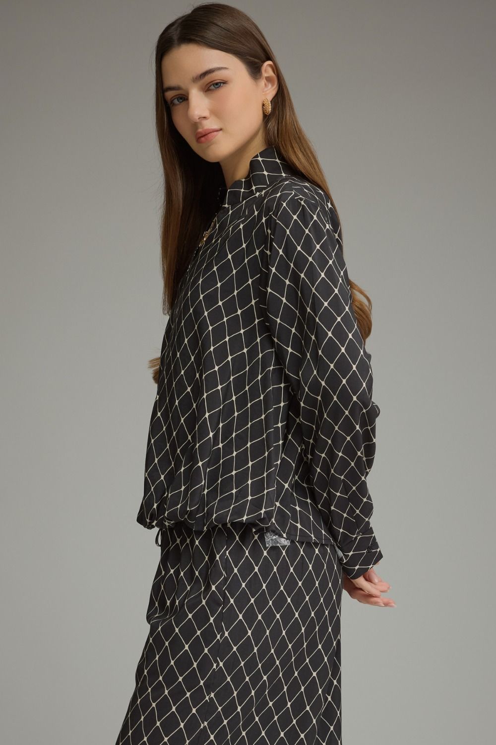 Black Geometric Print long sleeve top
