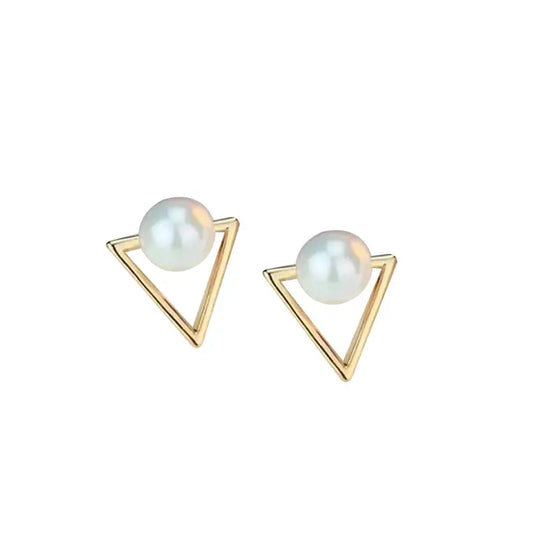 Geometric Pearl and Gold Stud Earrings