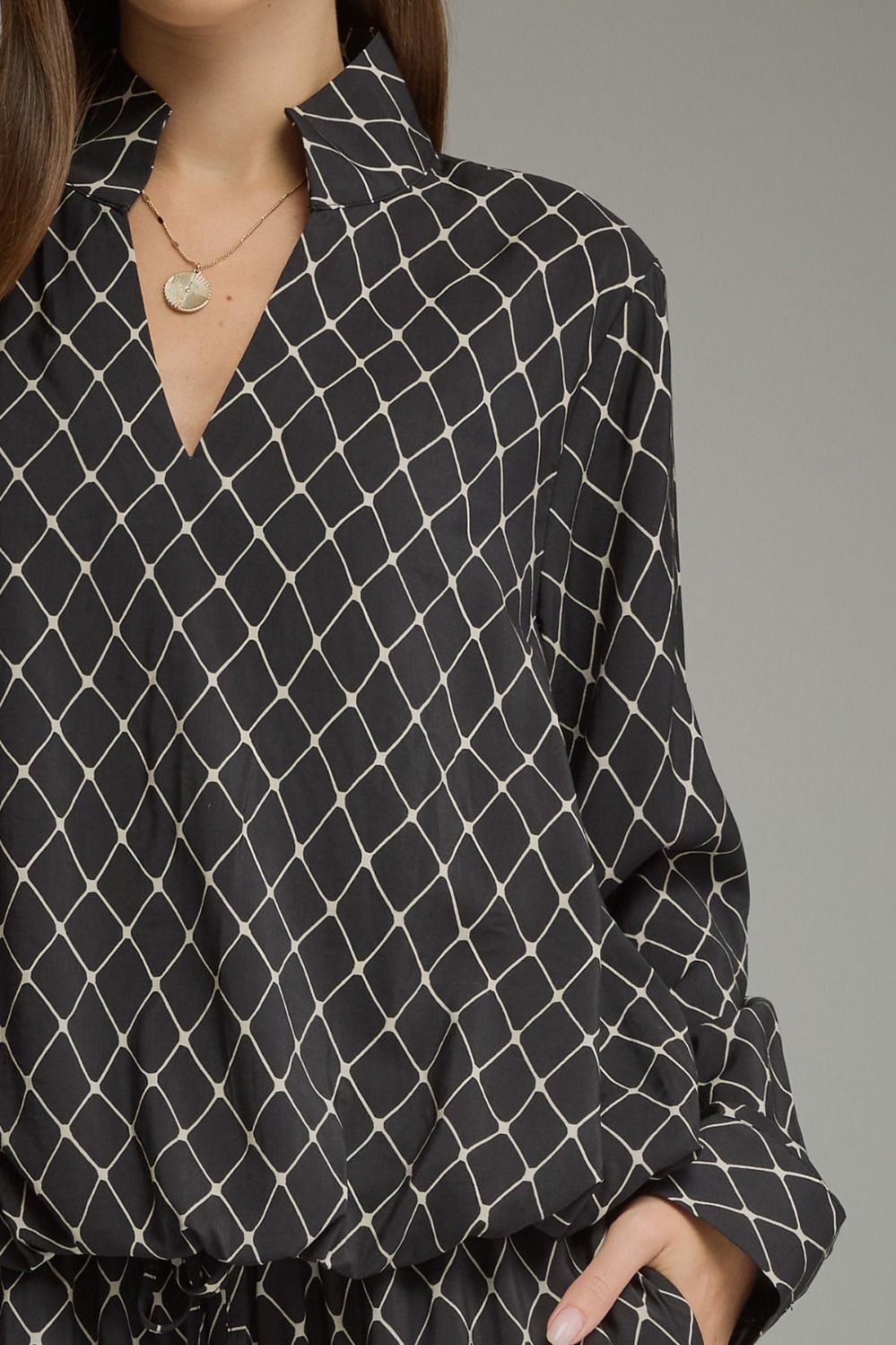 Black Geometric Print long sleeve top