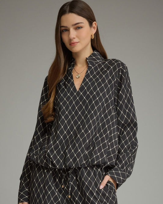 Black Geometric Print long sleeve top