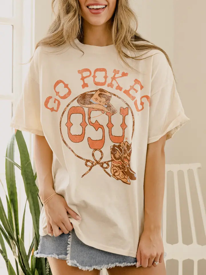 Oklahoma State Osu Cowboys Boots Off White Thrifted Tee