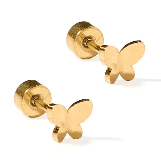 Screwback Stud Earrings - Billie Butterfly - Gold