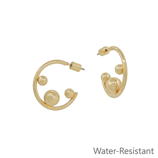 Water Resistant 1" Gold Metal Hoop with 3 Gold Balls