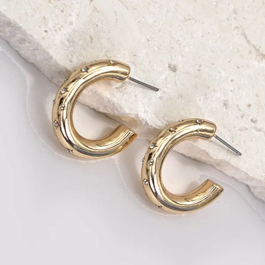 Gold Rhinestone Studded Hoop Earrings