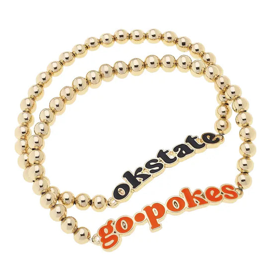 Oklahoma State Cowboys Slogan Ball Bead Bracelet Set of 2