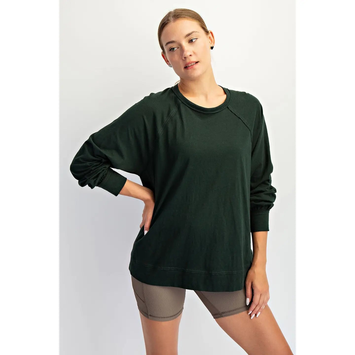Regency Green Oversized Cotton Slub Long Sleeve Top
